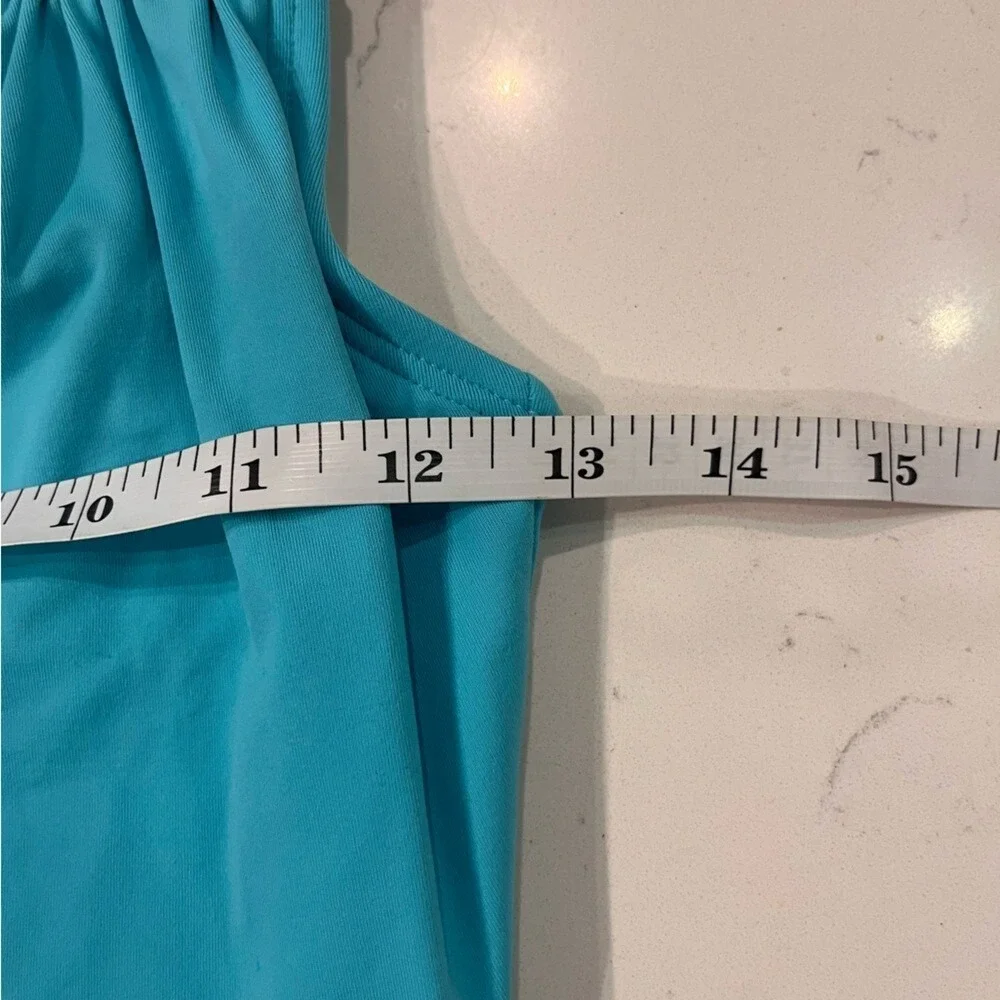Michael Kors One Shoulder One Piece Swimsuit Turquoise Blue Gold Logo‎ Sz 6